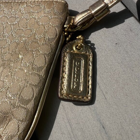 COACH Signature Logo Gold Metallic Wristlet Purse - Picture 2 of 3